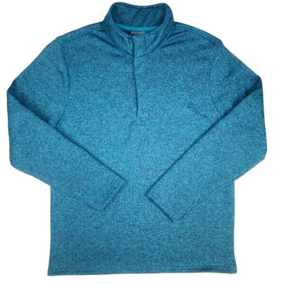 Vintage Canyon Creek Marled Teal Quarter-Zip High Neck Fleece Pullover Sweater - Picture 1 of 7